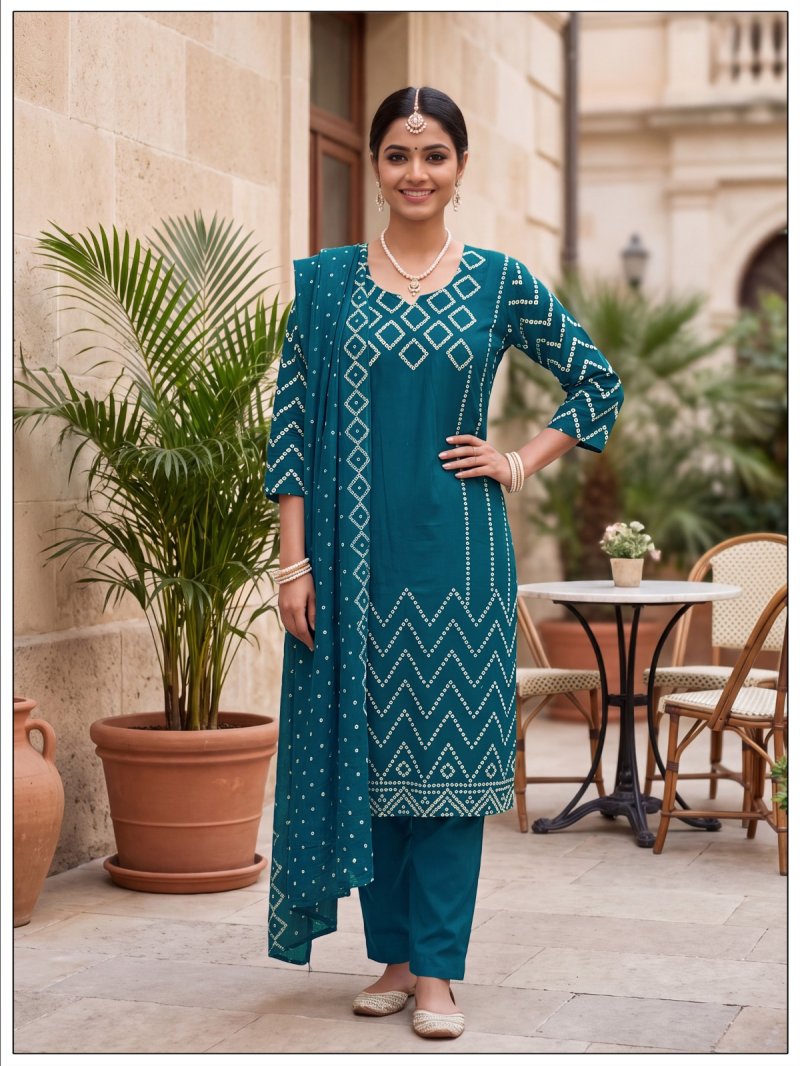 Ff Dhabu Cotton Printed Kurti With Bottom Dupatta